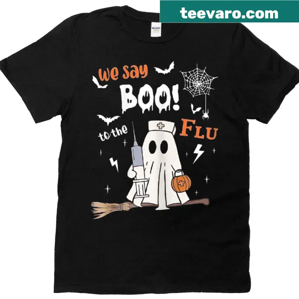 Halloween T-shirt featuring a ghost and nurse theme with playful text.