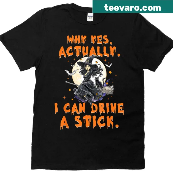 Funny Halloween witch driving a stick shift on a women's tee