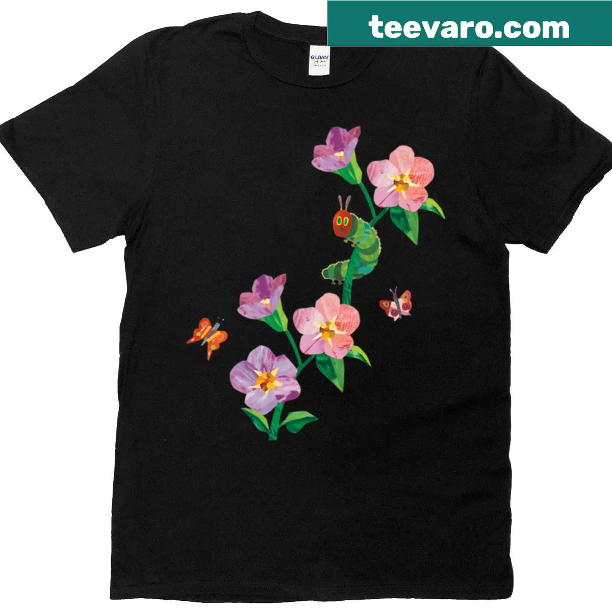 Whimsical caterpillar graphic on a casual t-shirt — on a men's t-shirt