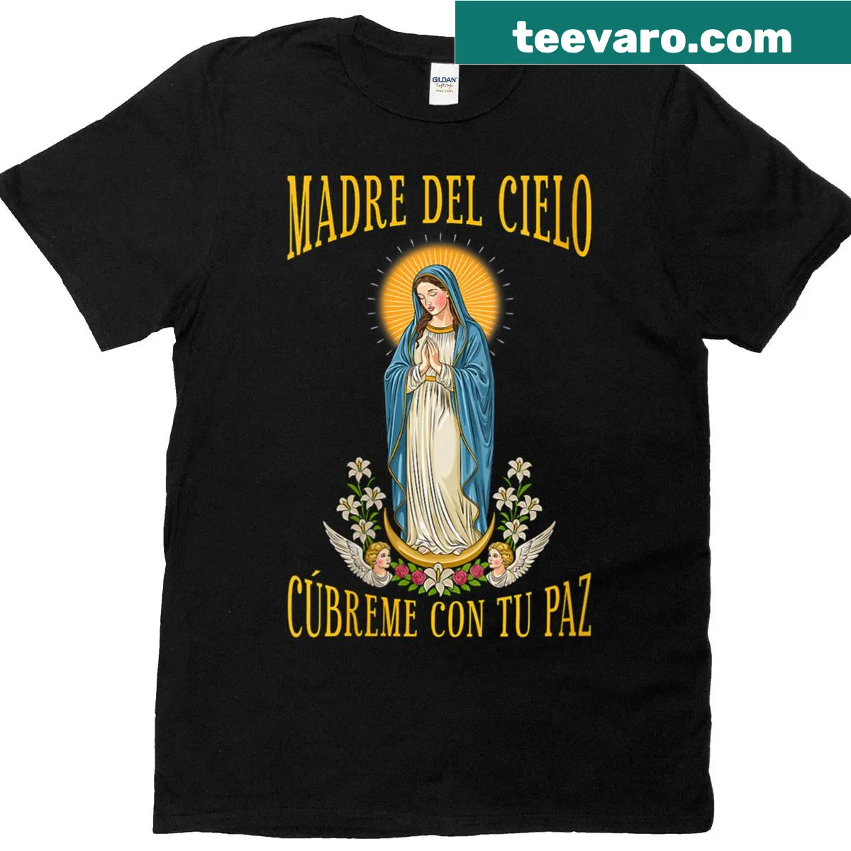 Faith-inspired t-shirt honoring the Virgin Mary with a heartfelt message — on a men's t-shirt