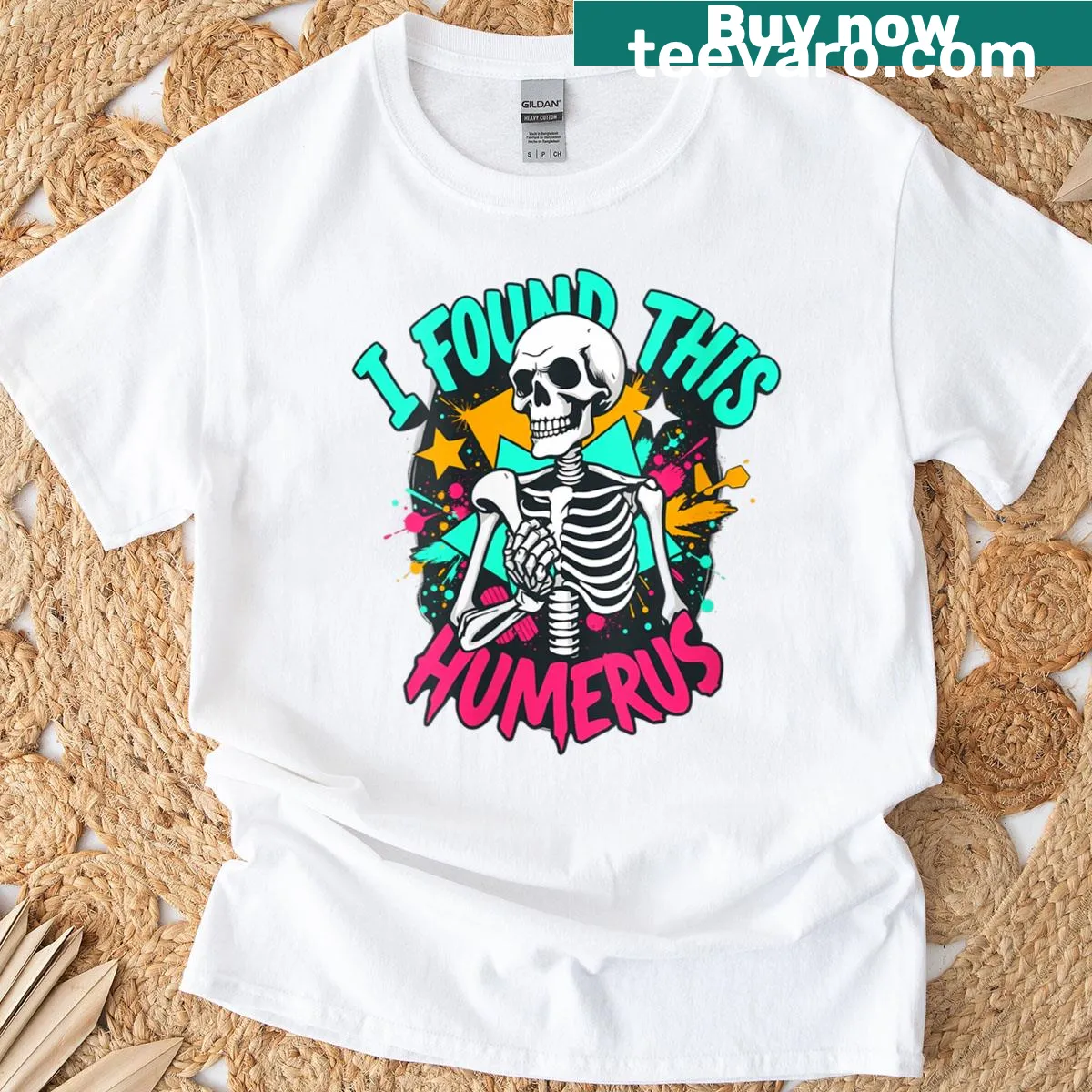 Ghost-themed Halloween T-shirt with text: I Found This Humerus — on a men's t-shirt