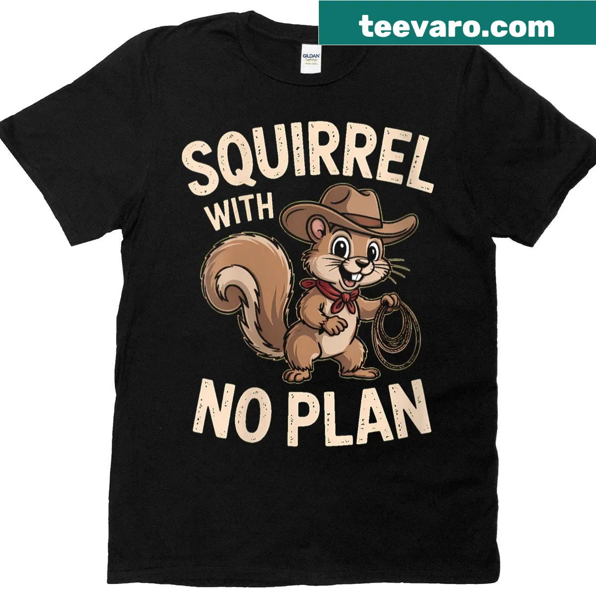 Illustration of a cowboy squirrel with a lasso on a T-shirt — on a men's t-shirt