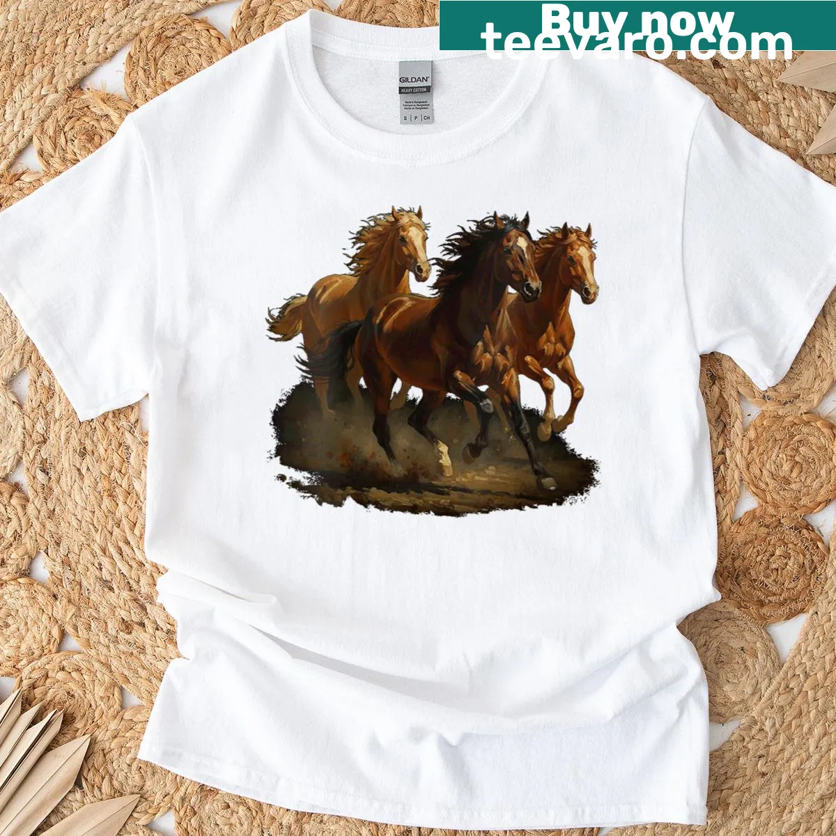 Retro wild horse graphic on vintage-style T-shirt — on a men's t-shirt