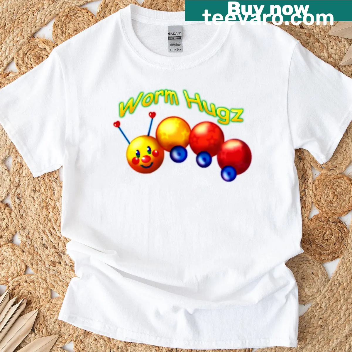 Whimsical worm illustration t-shirt design — on a men's t-shirt