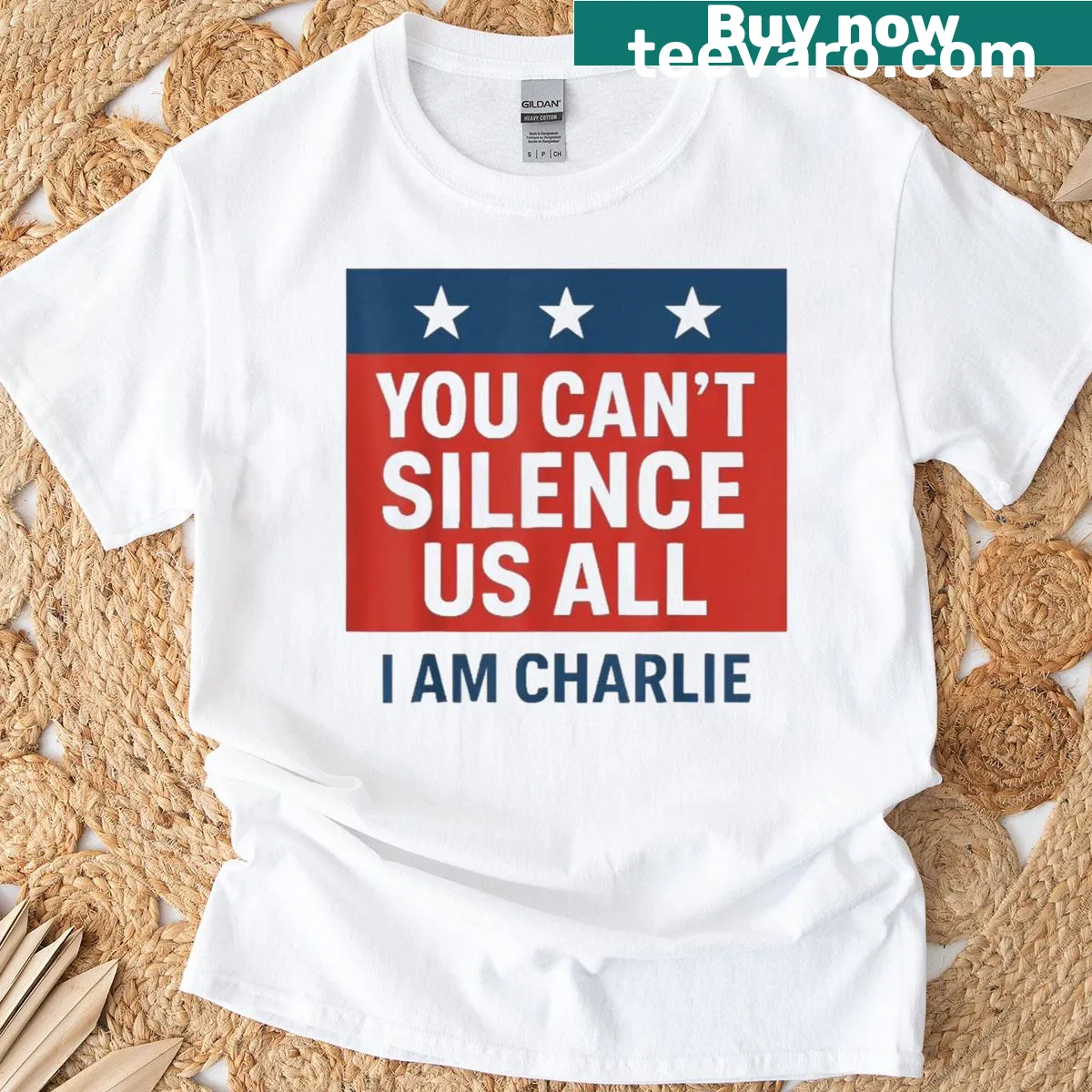 Powerful statement T-shirt with 'You Can't Silence Us All' text. — on a men's t-shirt
