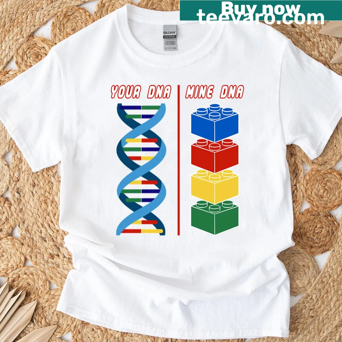 Whimsical DNA-themed graphic on a playful T-shirt — on a men's t-shirt