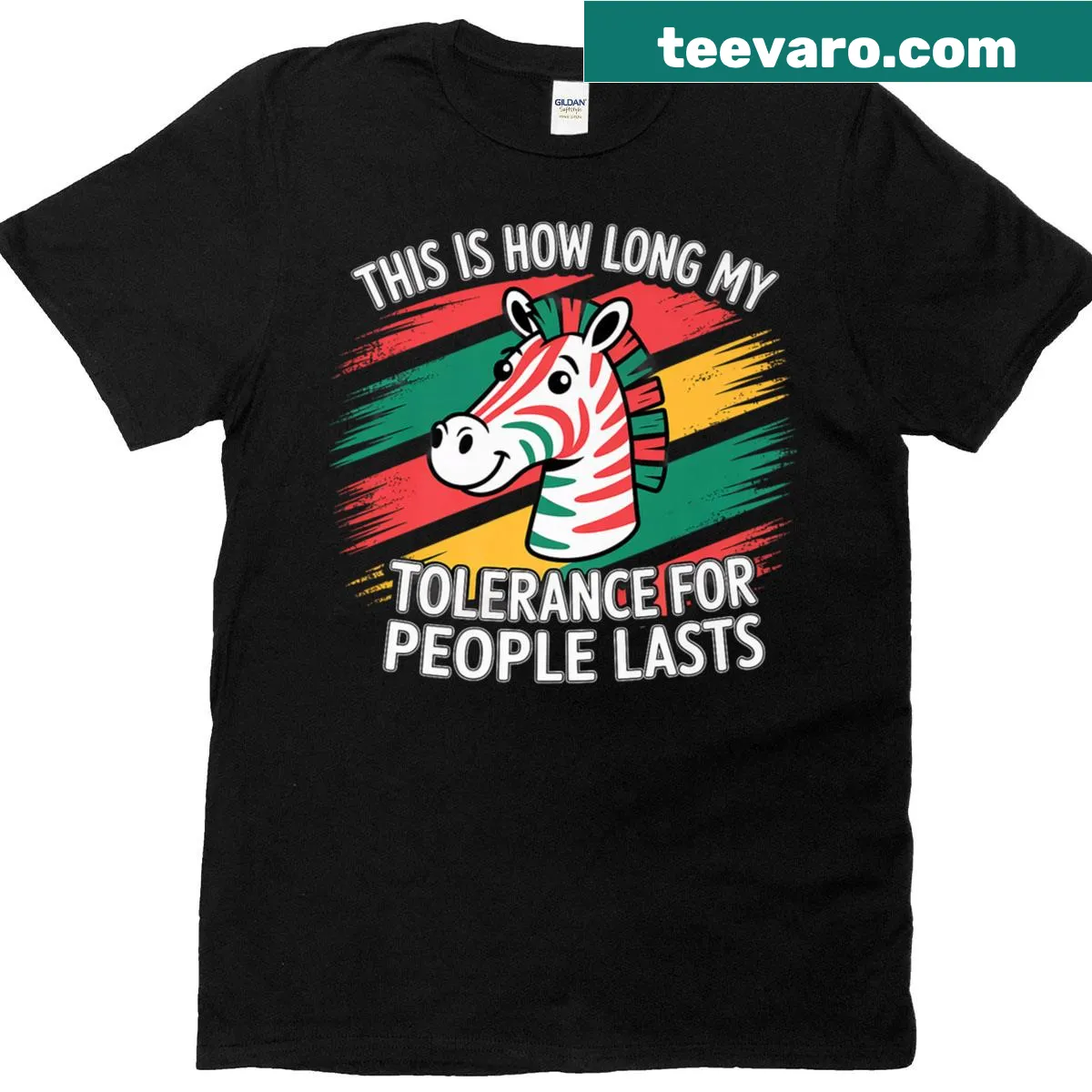 Funny typography t-shirt with a zebra tolerance quote — on a men's t-shirt
