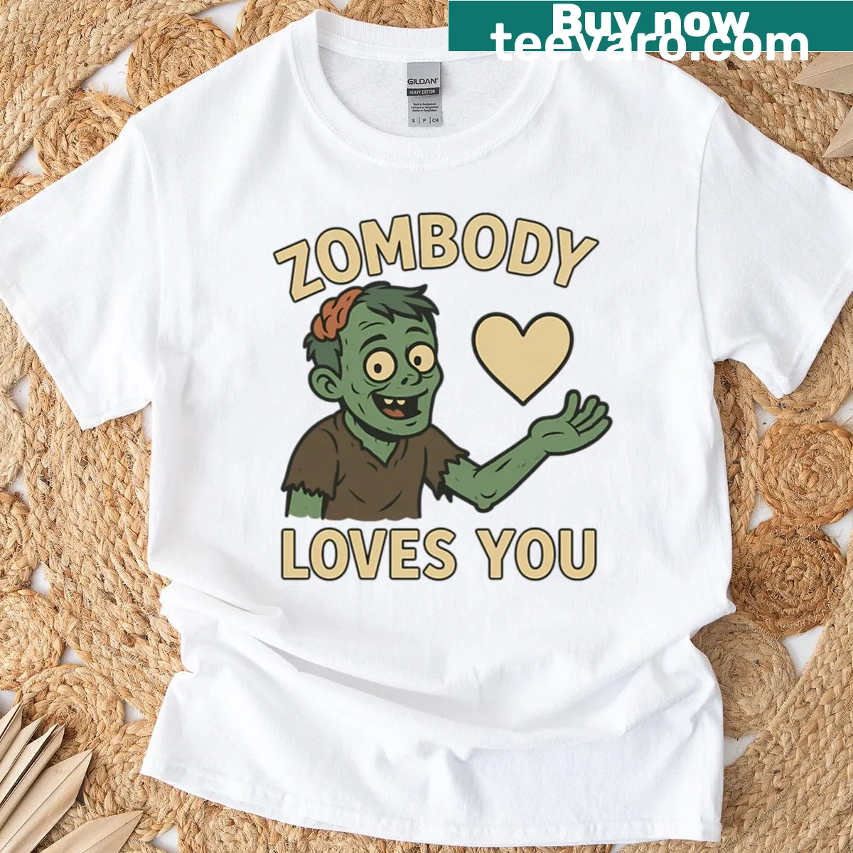 Cute zombie-themed T-shirt with 'Zombody Loves You' graphic. — on a men's t-shirt