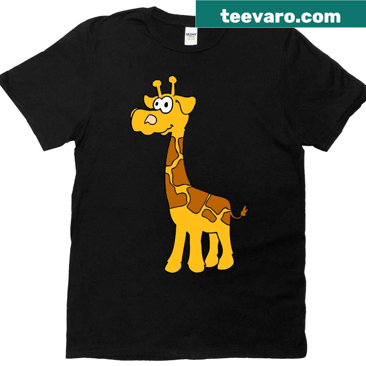 Oversized T-shirt featuring a cute cartoon giraffe design. — on a men's t-shirt