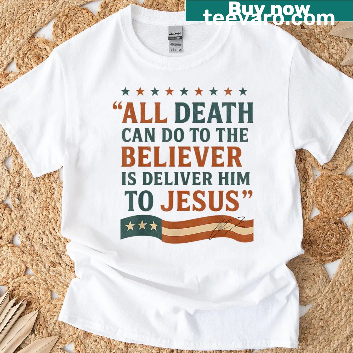 Inspirational faith message on a believer's T-shirt — on a men's t-shirt