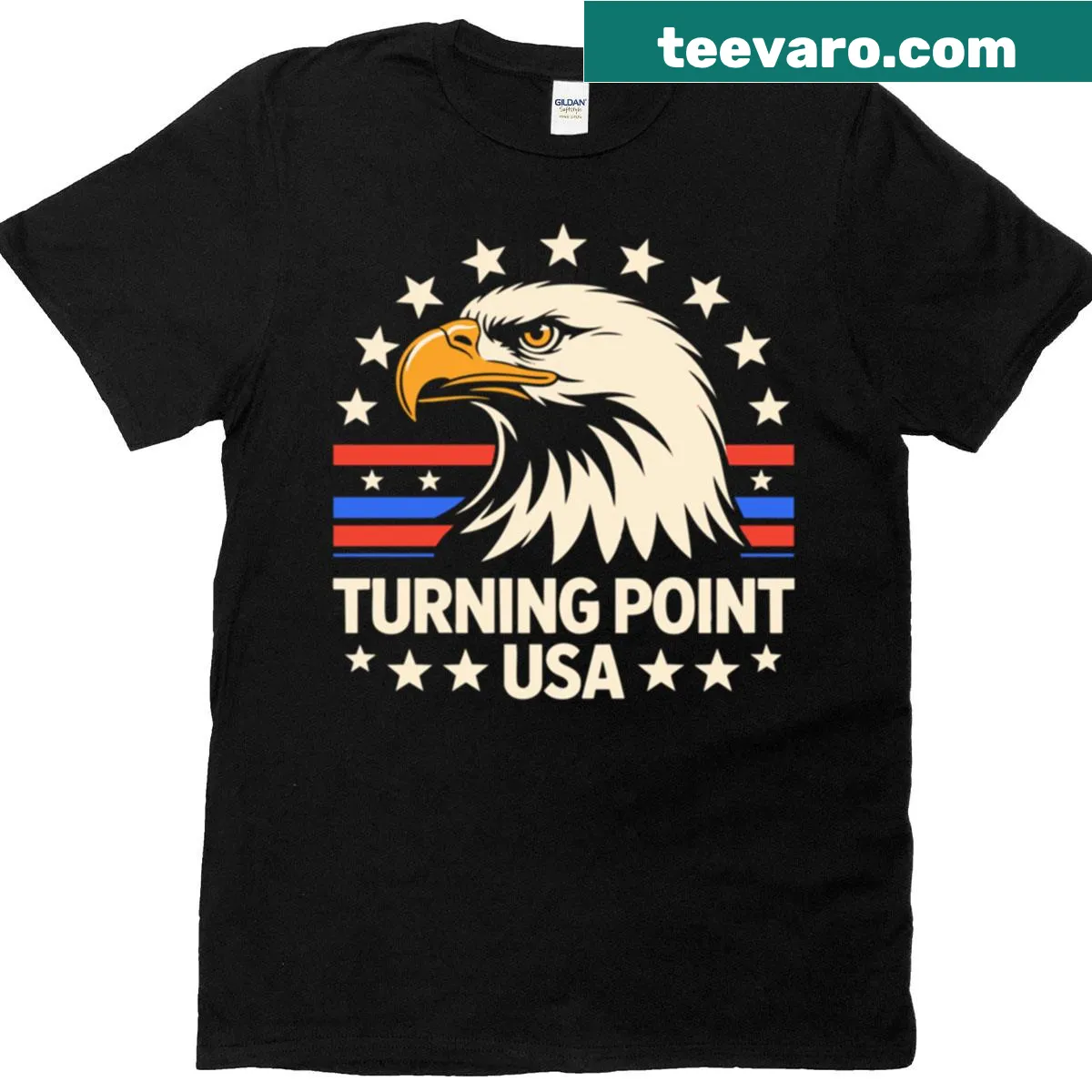 Patriotic T-shirt featuring an American eagle with stars and stripes — on a men's t-shirt