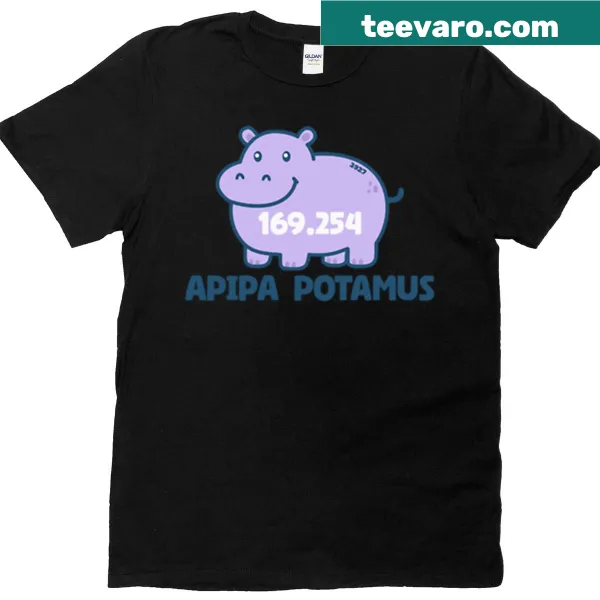 Tech-inspired tee with 'Apipa Potamus' and IP address humor