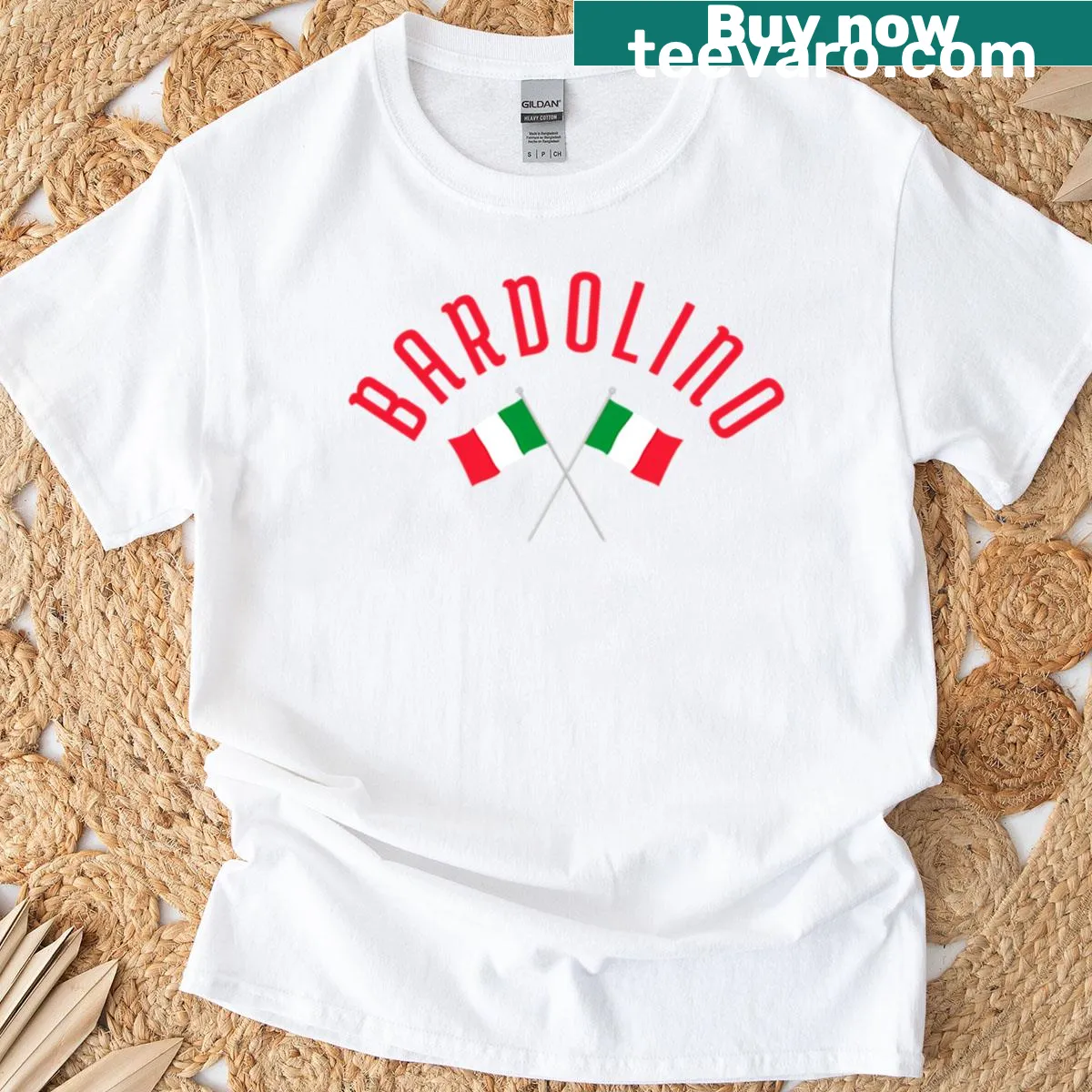 Oversized t-shirt featuring a flag design inspired by Bardolino, Italy — on a men's t-shirt
