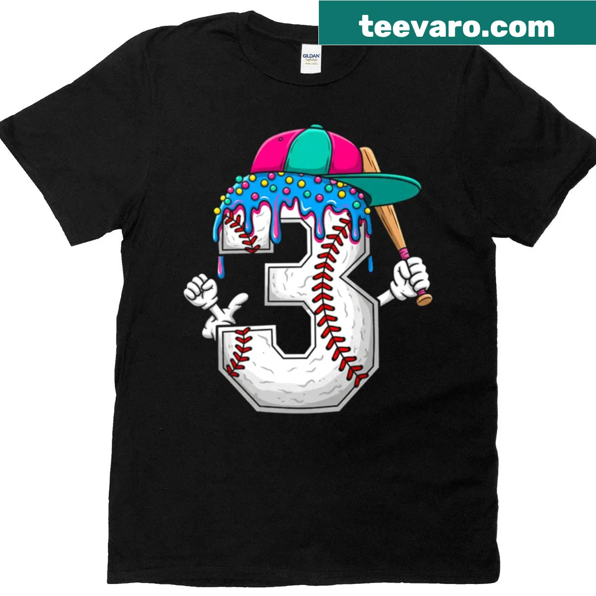 Kids oversized T-shirt with baseball and ice drip design — on a men's t-shirt