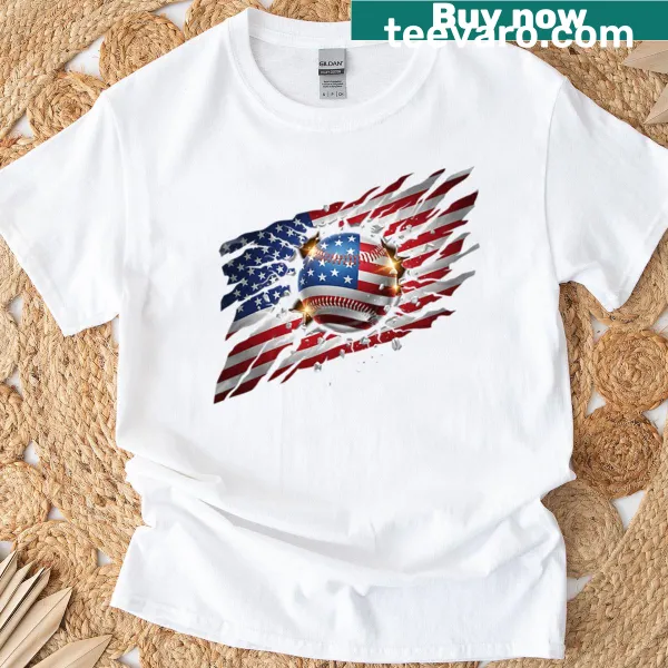 Baseball-themed T-shirt with American flag design