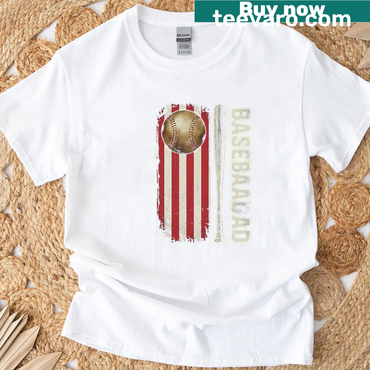 Baseball Dad graphic with American flag on a T-shirt — on a men's t-shirt