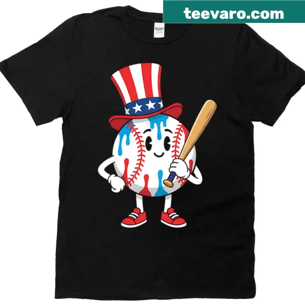 Illustration of baseball with American flag design on T-shirt.