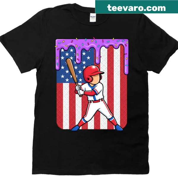 Cartoon baseball design with dabbing boy and melting ice cream