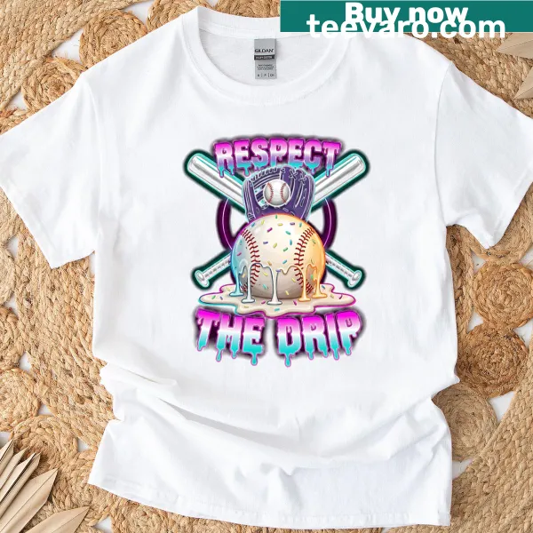 Cartoon T-shirt of ice cream and baseball with the phrase 'Respect The Drip'