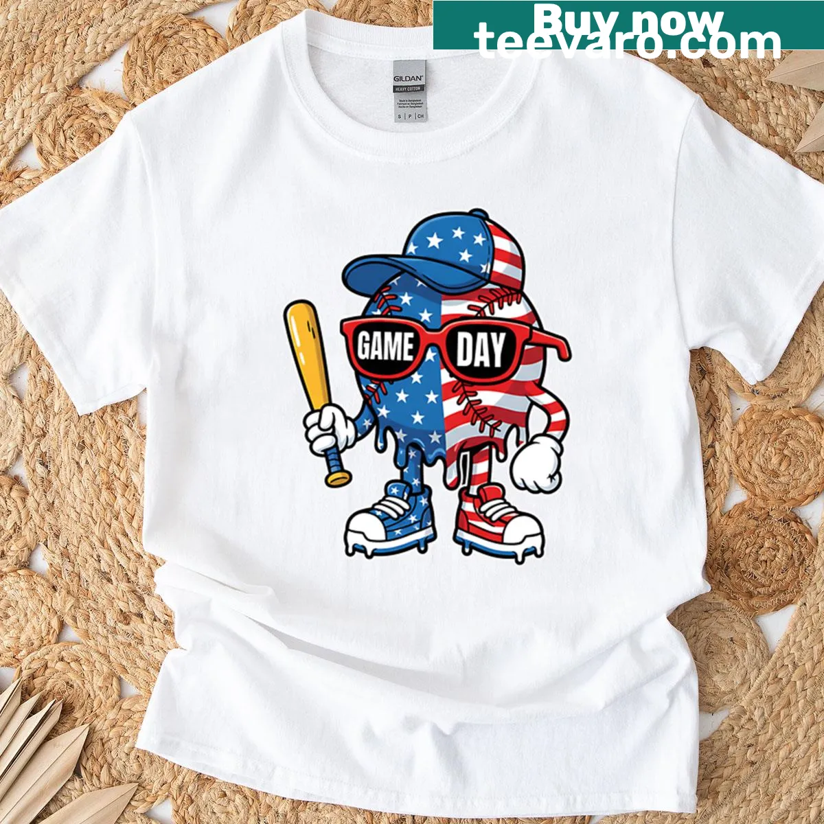 Illustrative t-shirt featuring ice cream cone with American flag design — on a men's t-shirt