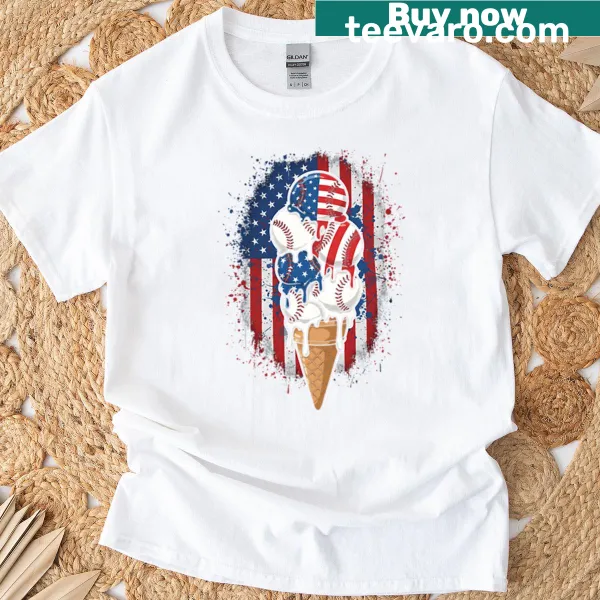 Illustrated T-shirt with baseballs and ice cream