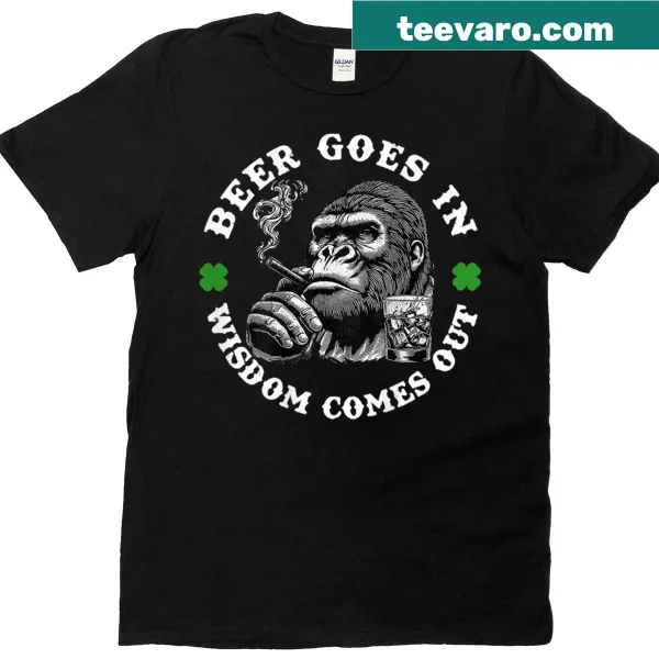 Fun monkey graphic t-shirt with humorous beer quote