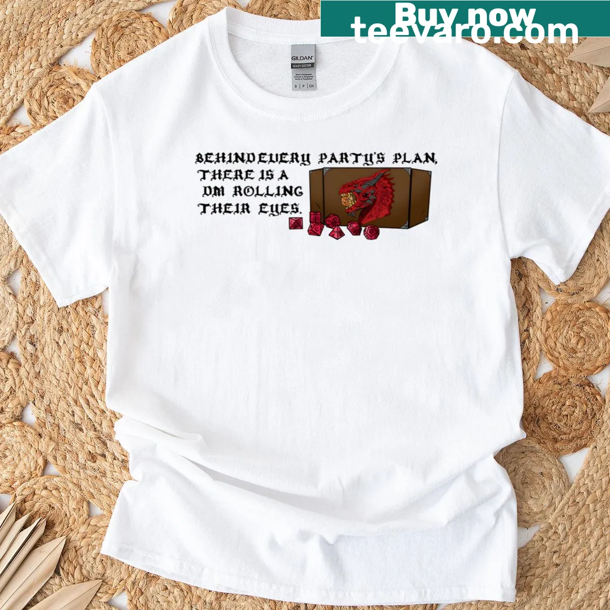 Oversized T-shirt with playful text 'Behind Every Party's Plan' — on a men's t-shirt
