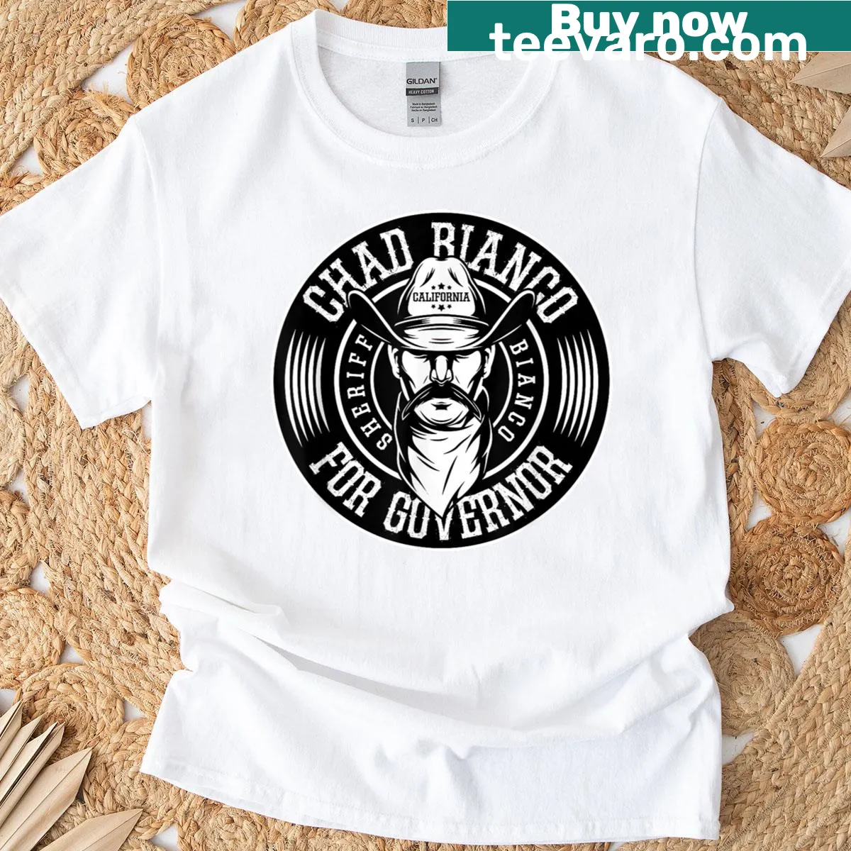 Illustration of Bianco campaign slogan on a T-shirt — on a men's t-shirt