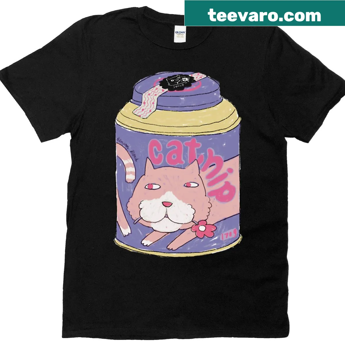 Cute graphic of catnip and flowers on a stylish t-shirt for cat lovers — on a men's t-shirt
