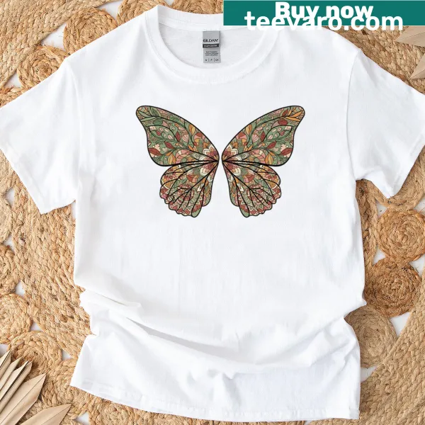 Floral butterfly wings illustrated T-shirt