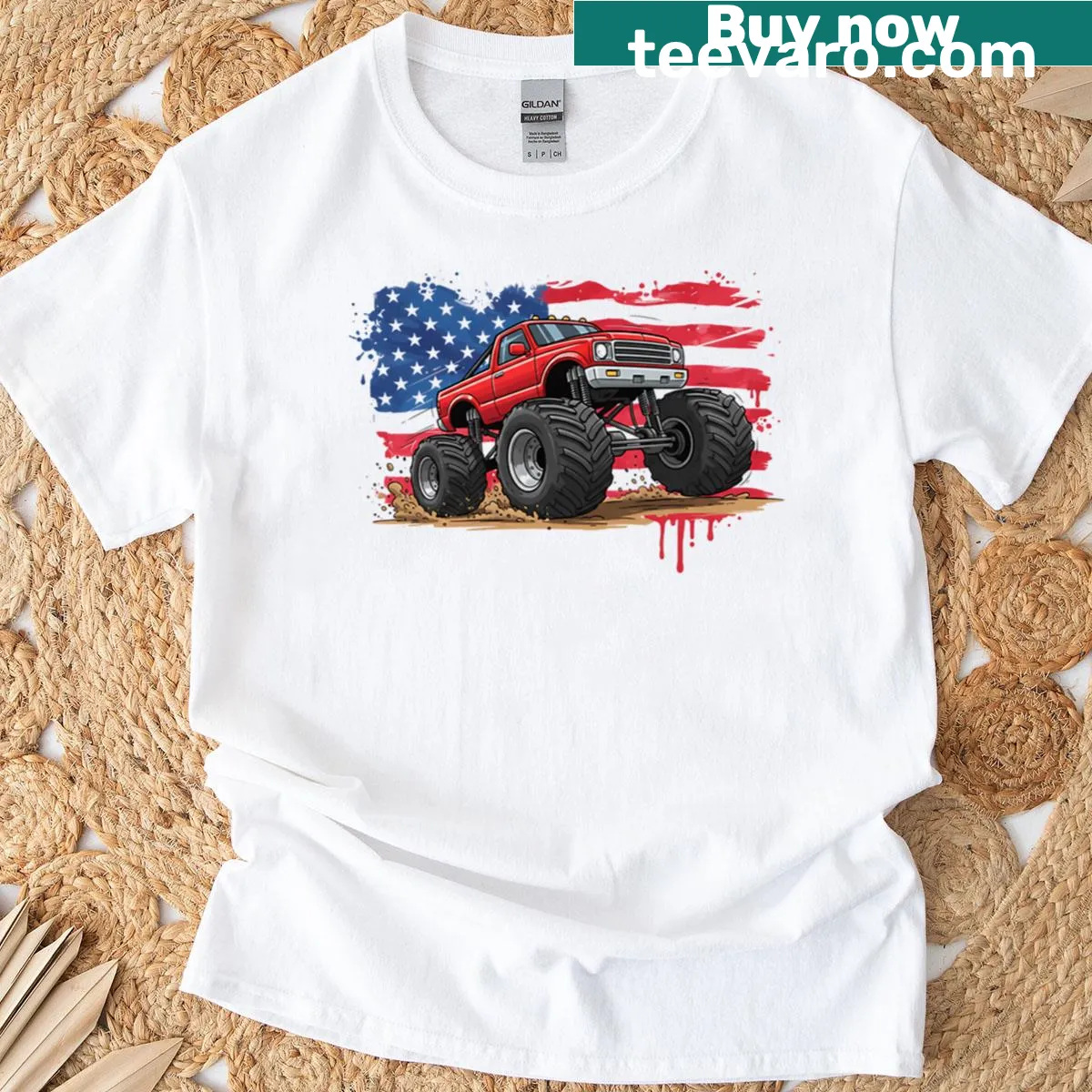 Patriotic t-shirt for boys featuring an American flag design. — on a men's t-shirt