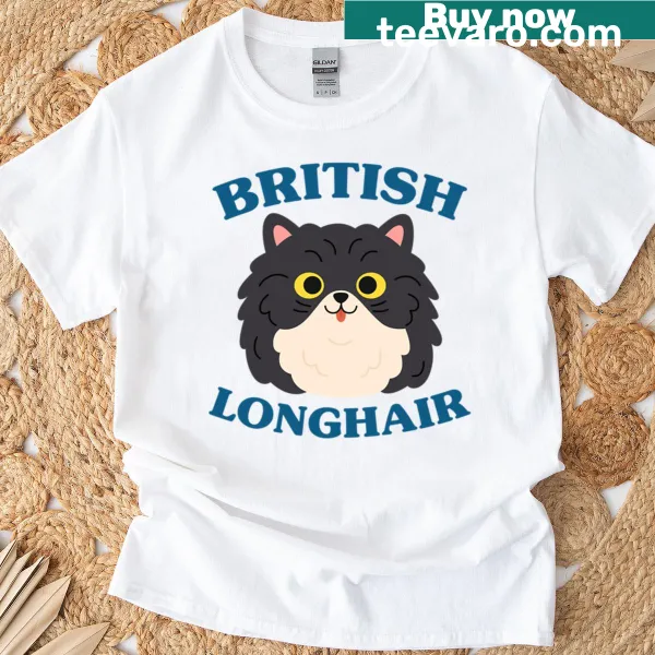 Illustration of a British Longhair cat on a T-shirt