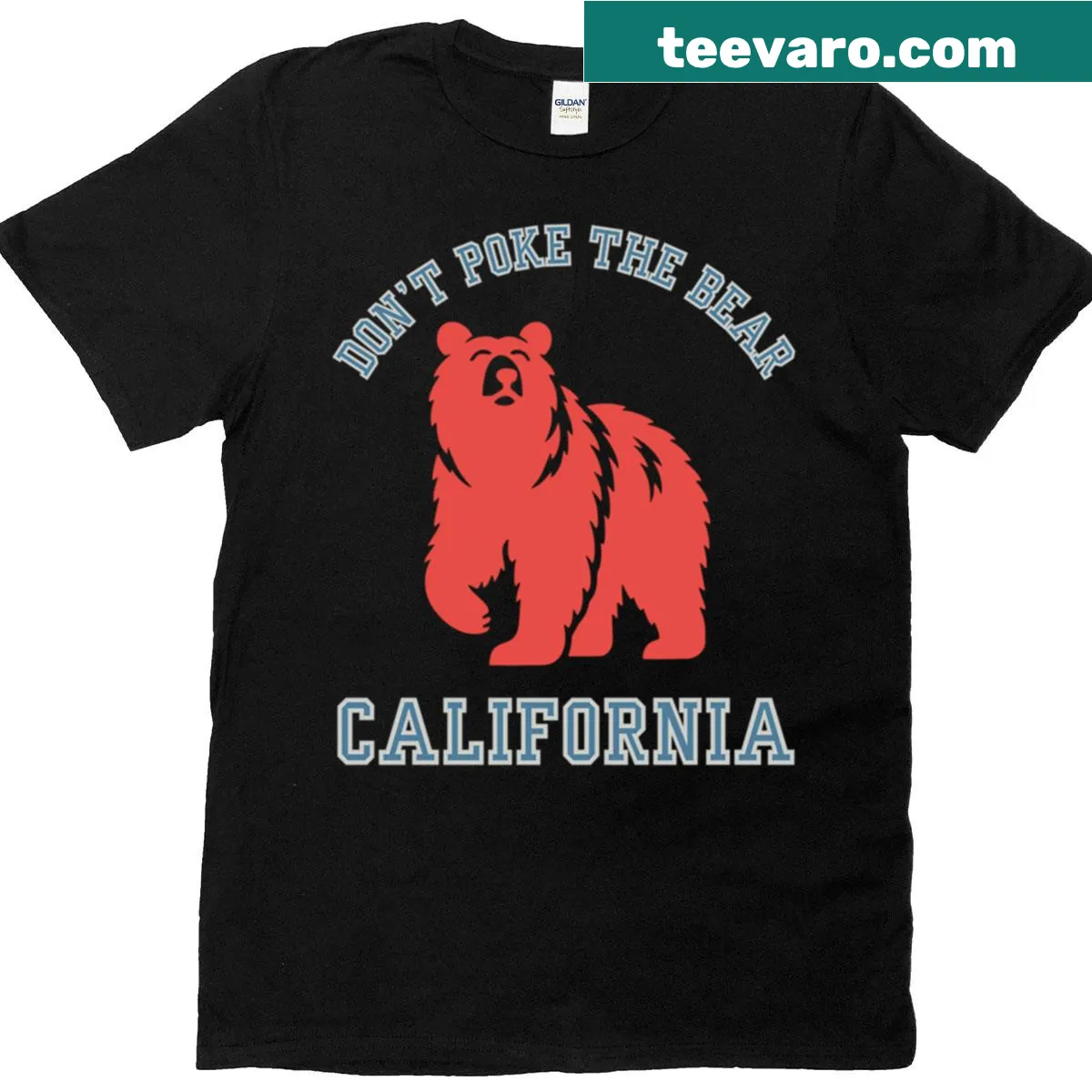 California bear graphic T-shirt with bold text 'Don't Poke The Bear.' — on a men's t-shirt