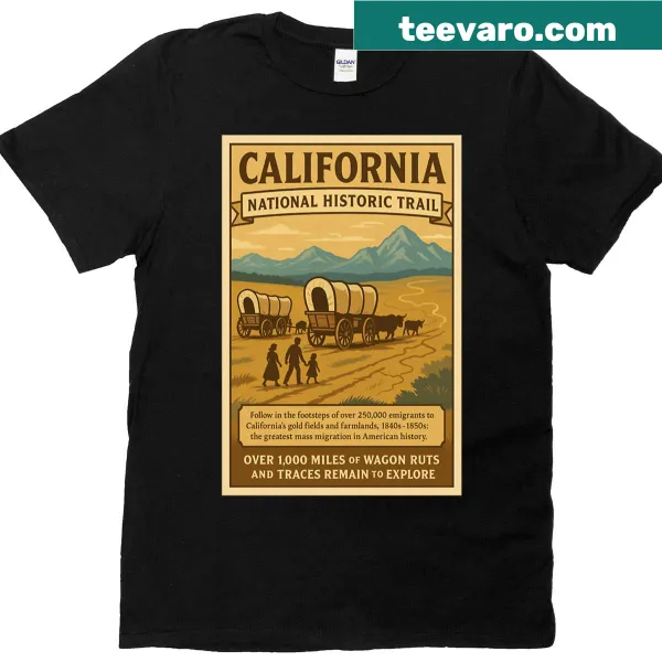 Emblematic graphic of California National Historic Trail on t-shirt