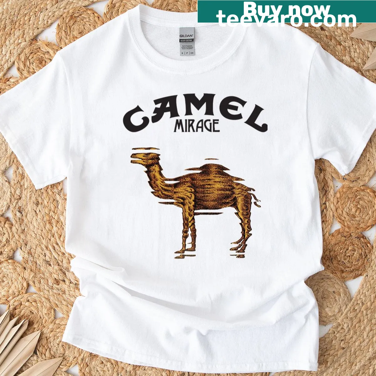Cartoon camel wearing sunglasses T-shirt for music lovers — on a men's t-shirt
