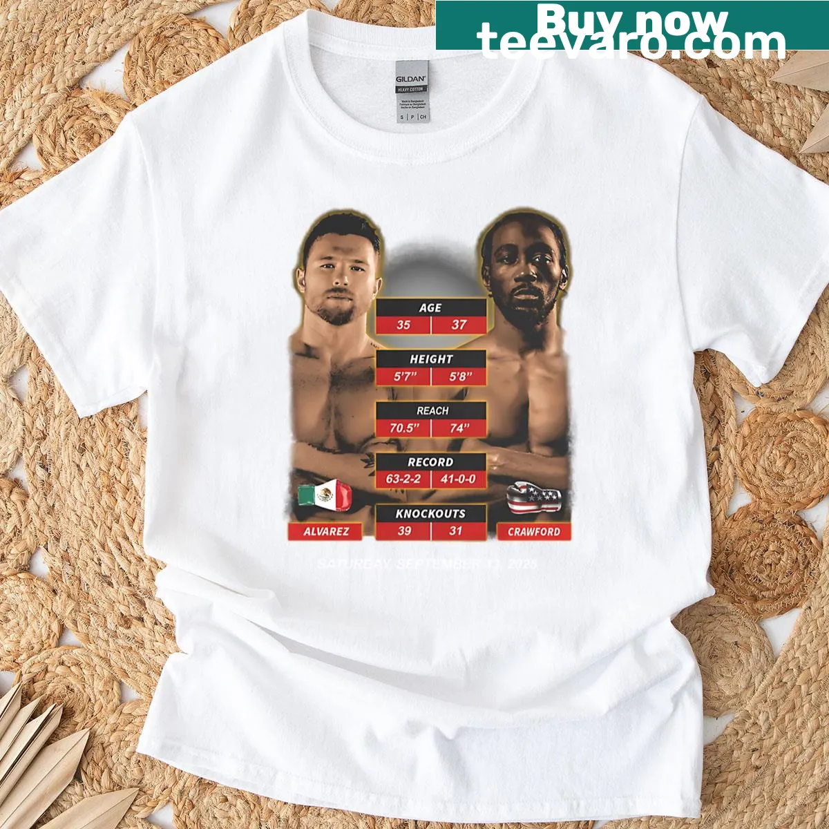 Illustration of Canelo Alvarez and Terence Crawford on a T-shirt — on a men's t-shirt