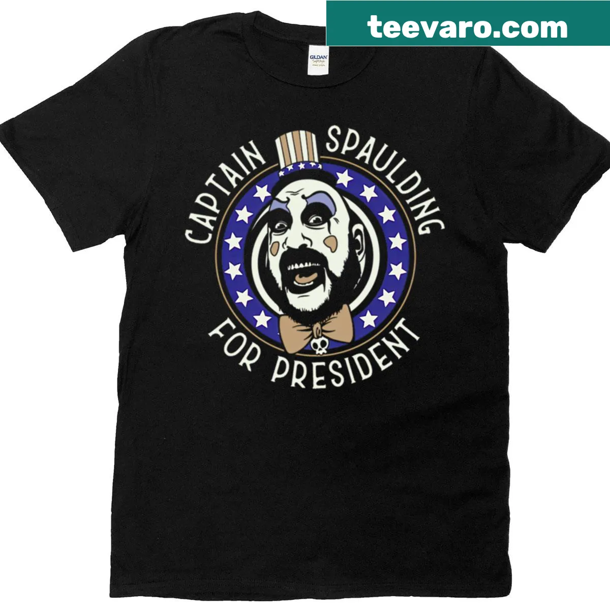 Oversized Captain Spaulding for President t-shirt with bold typography — on a men's t-shirt