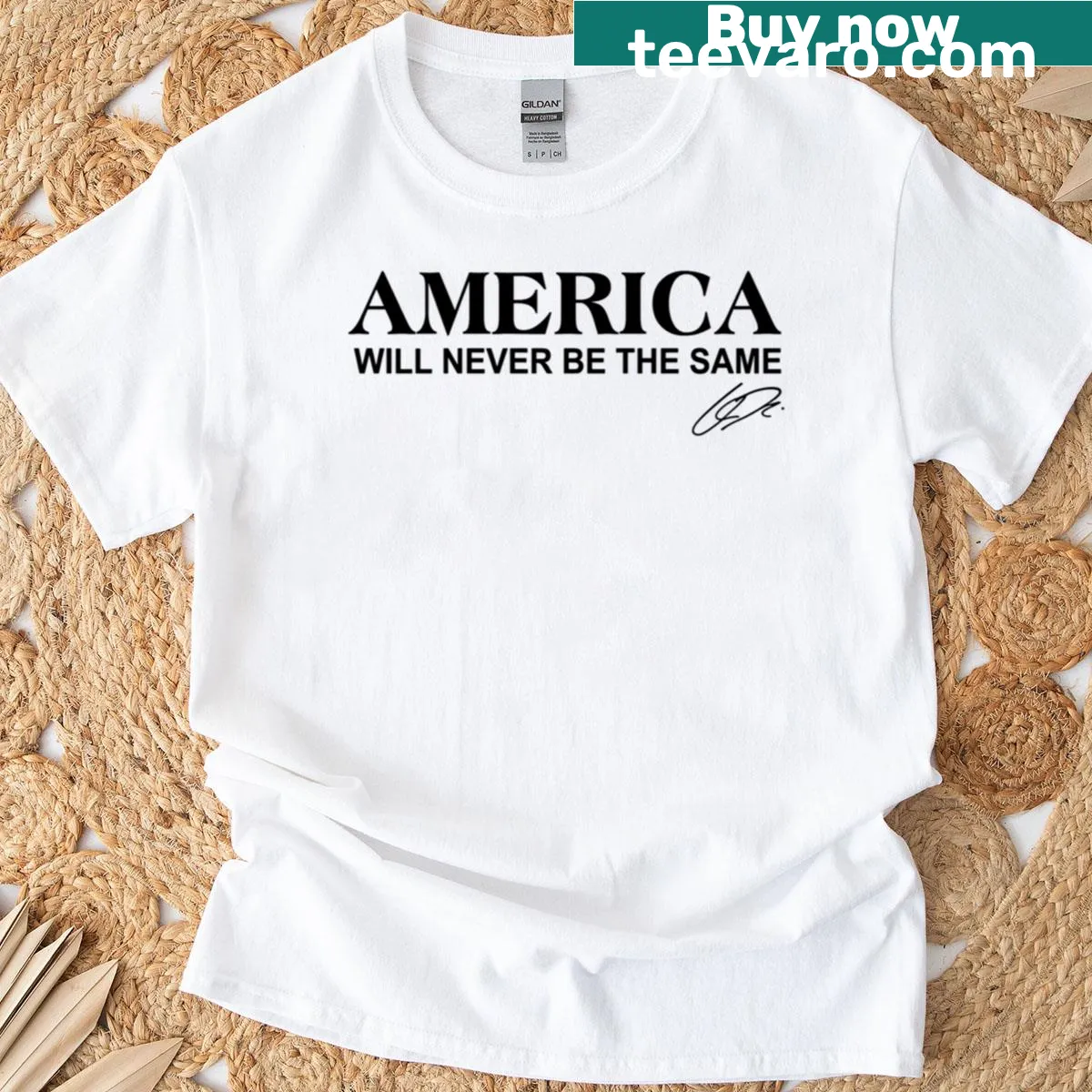 Patriotic quote design T-shirt with bold typography — on a men's t-shirt