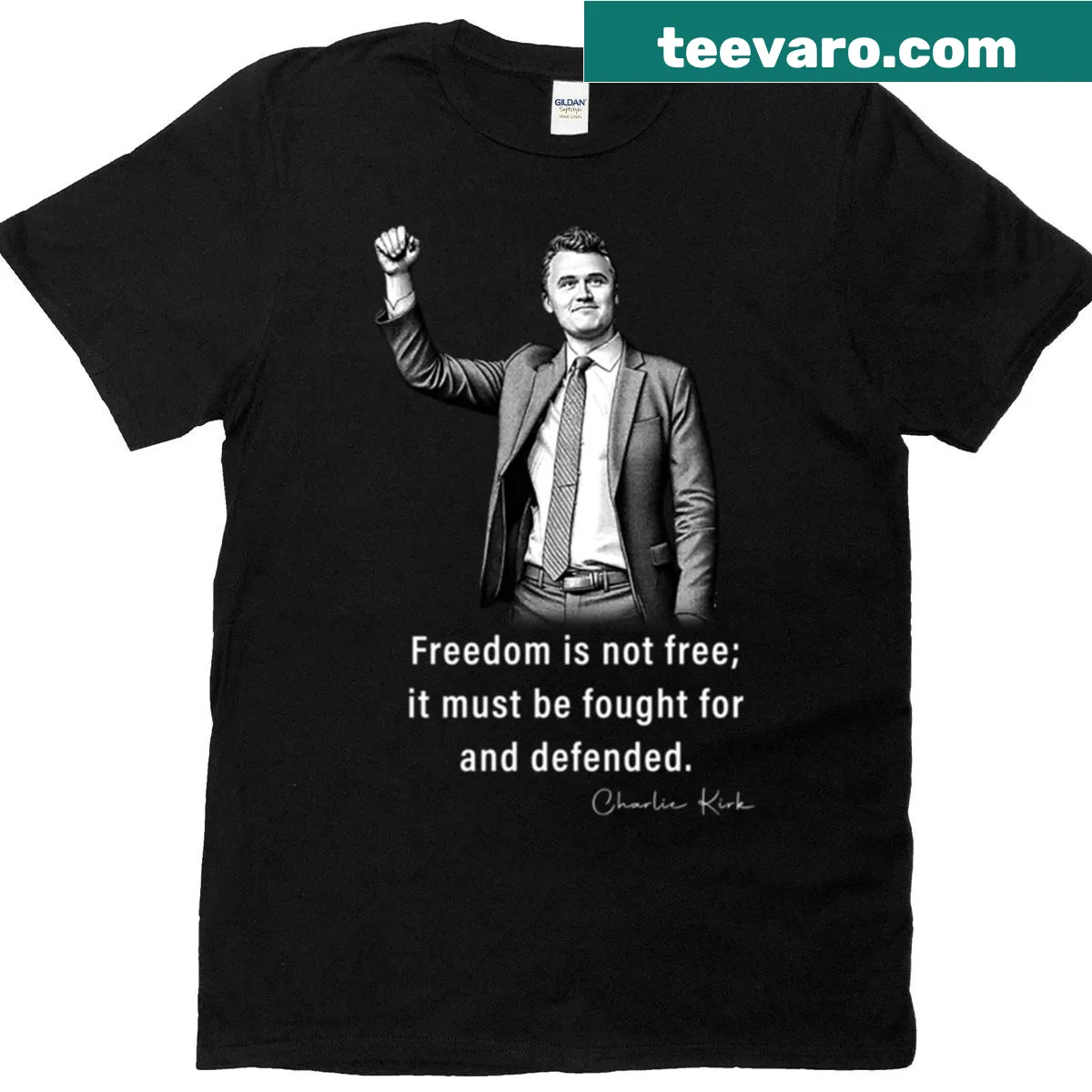 T-shirt featuring Charlie Kirk's quote on freedom — on a men's t-shirt