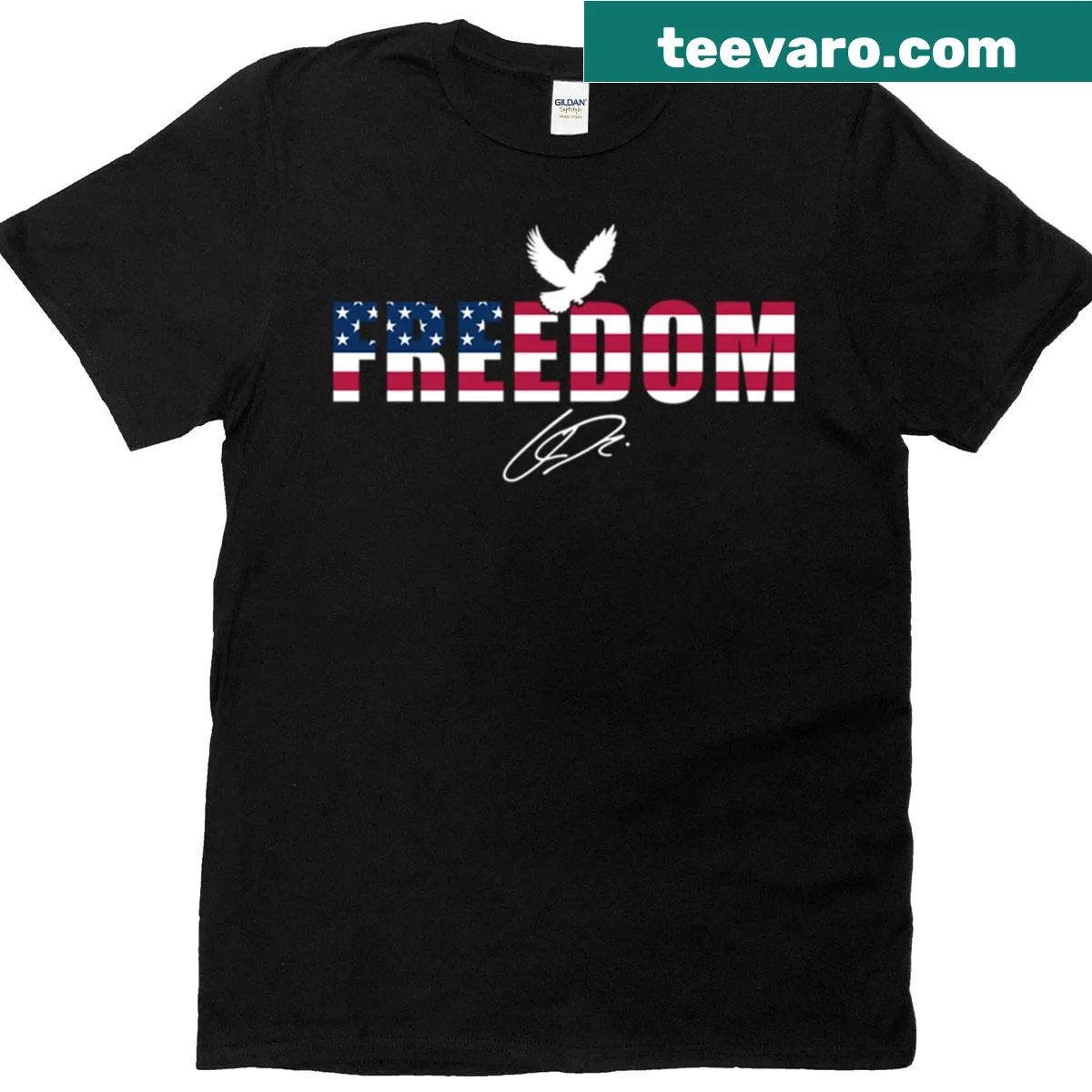 Patriotic T-shirt with eagle and US flag design — on a men's t-shirt