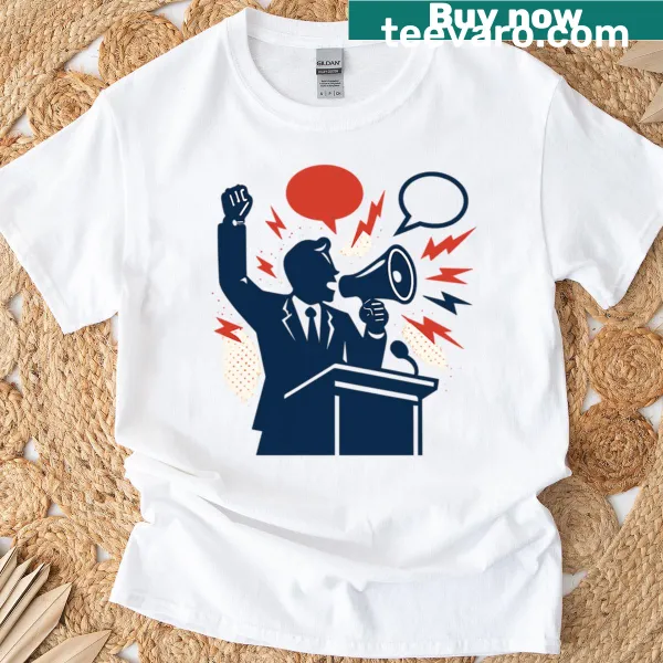 Political art t-shirt featuring debate chaos inspired by Charlie Kirk
