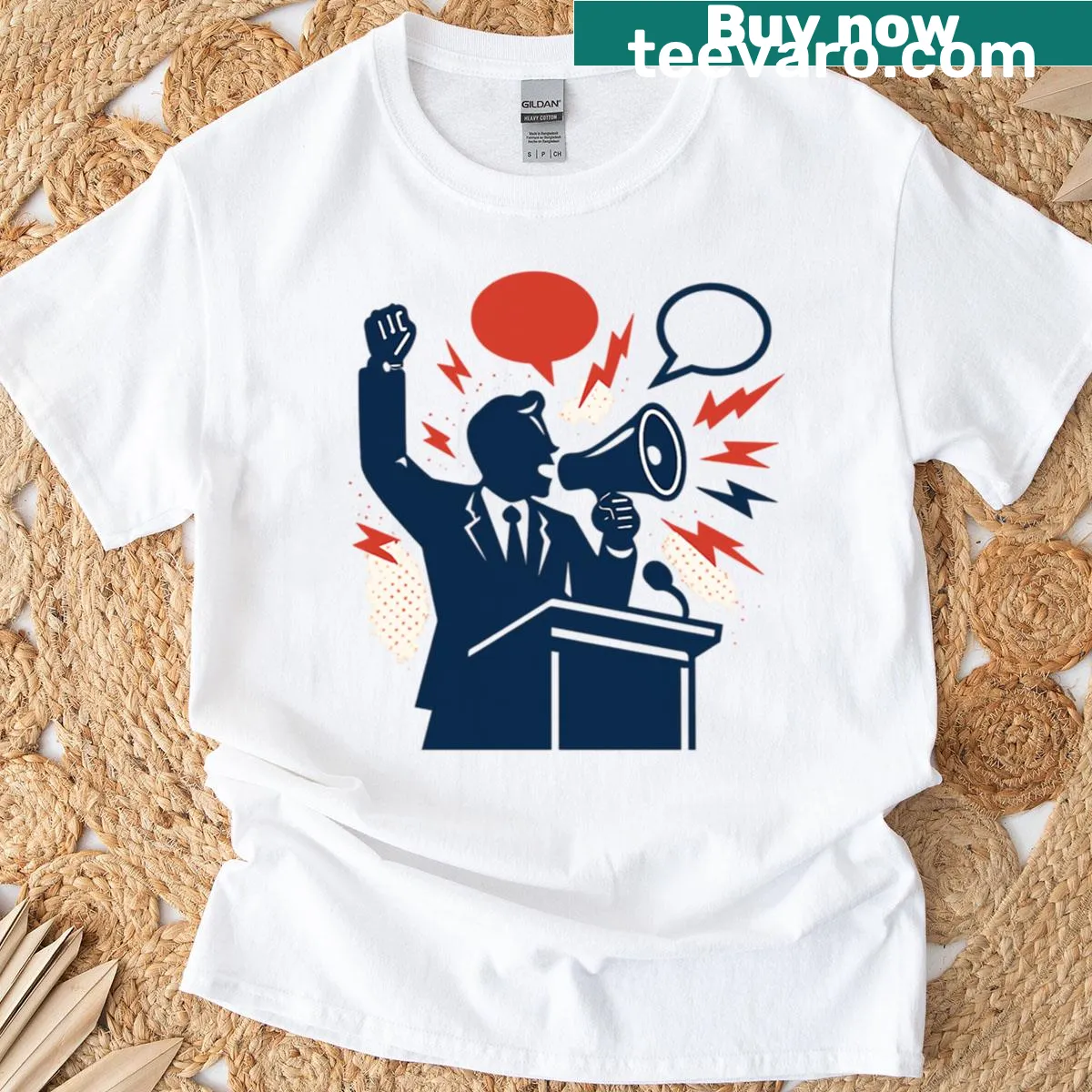 Political art t-shirt featuring debate chaos inspired by Charlie Kirk — on a men's t-shirt