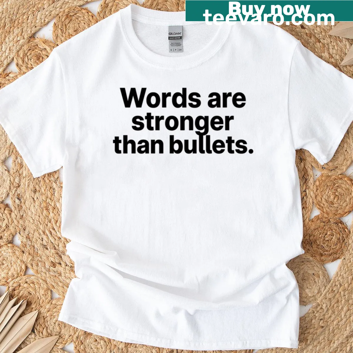 T-shirt with the quote Words Are Stronger Than Bullets by Charlie Kirk — on a men's t-shirt