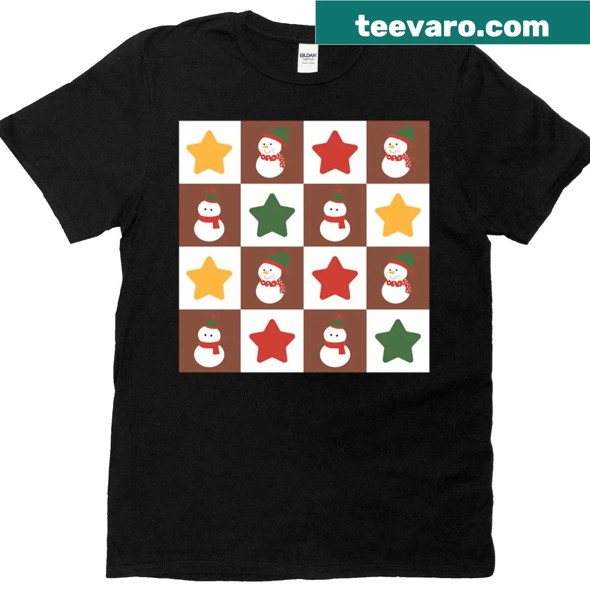 Festive T-shirt with a snowman and stars for Christmas — on a men's t-shirt