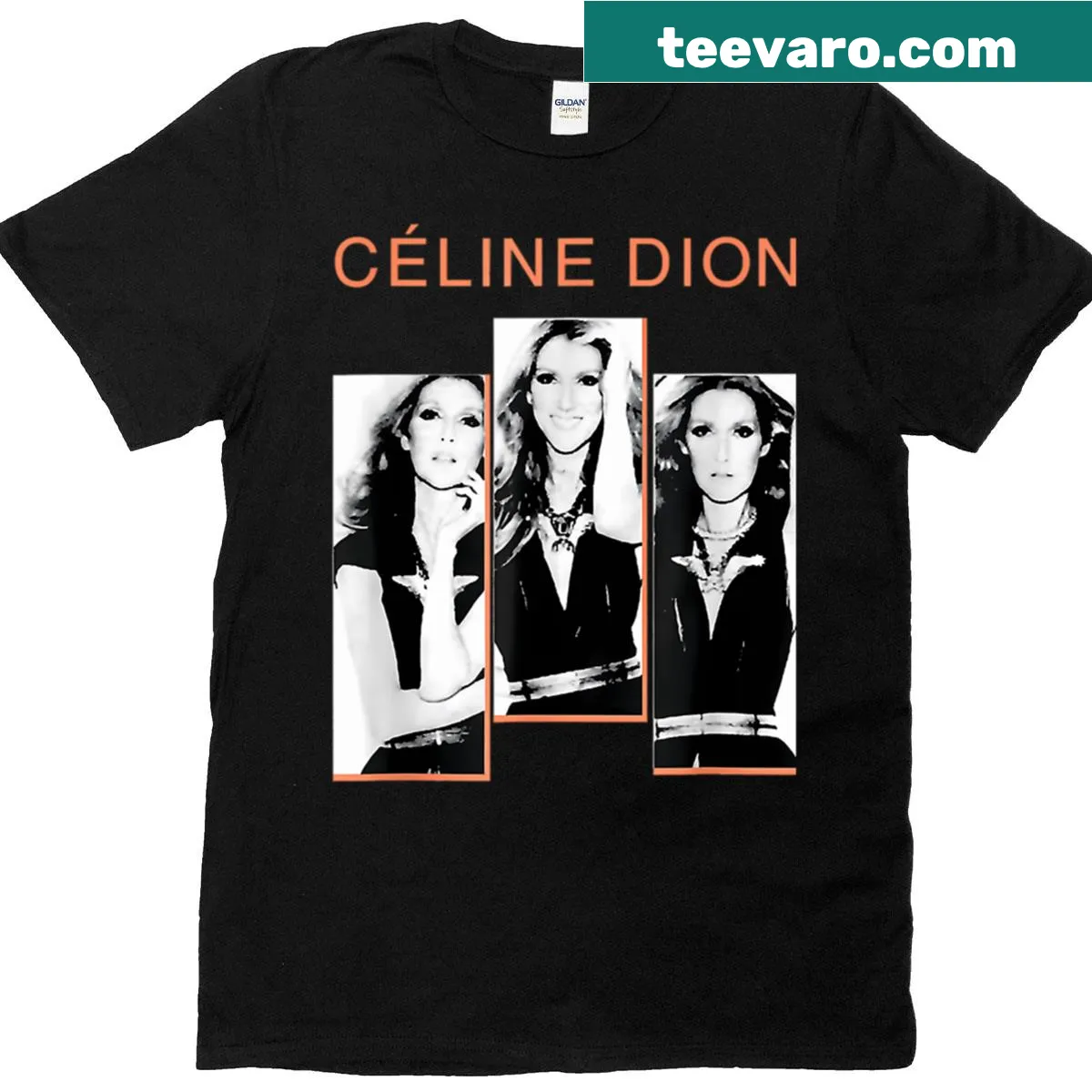 Typography t-shirt with 'Cline Dion Mtal' in bold letters — on a men's t-shirt