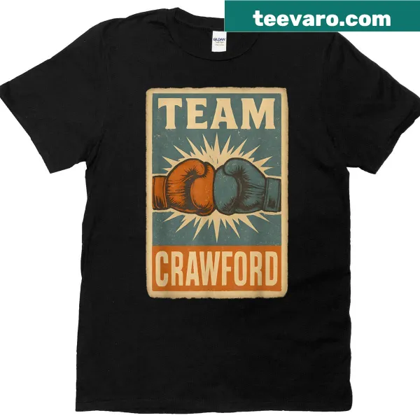 Retro-style t-shirt featuring the Crawford family name in a boxing design.
