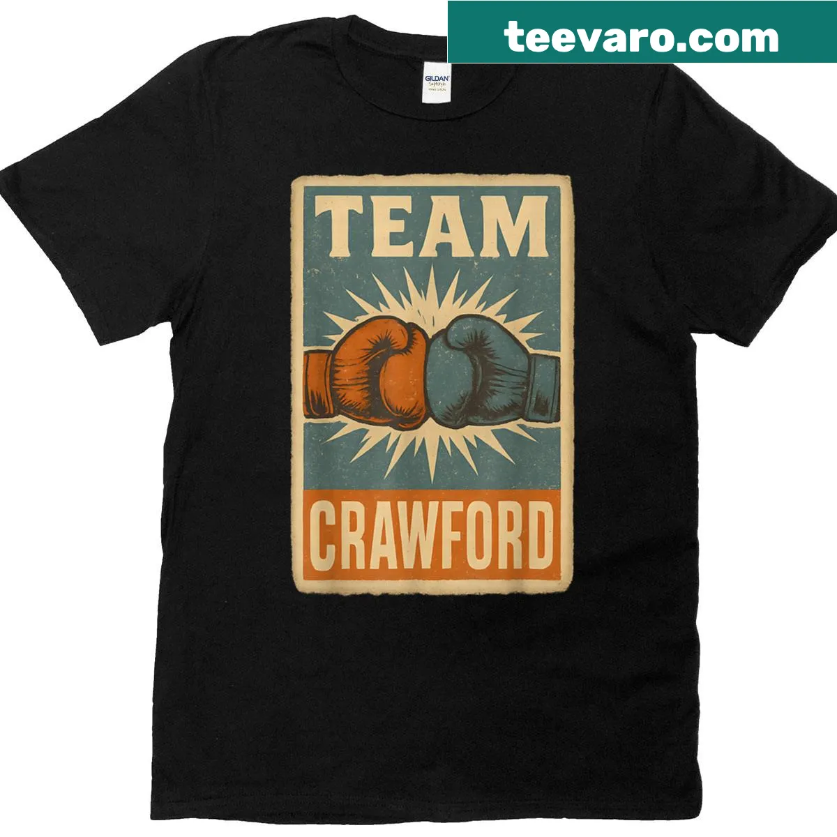 Retro-style t-shirt featuring the Crawford family name in a boxing design. — on a men's t-shirt