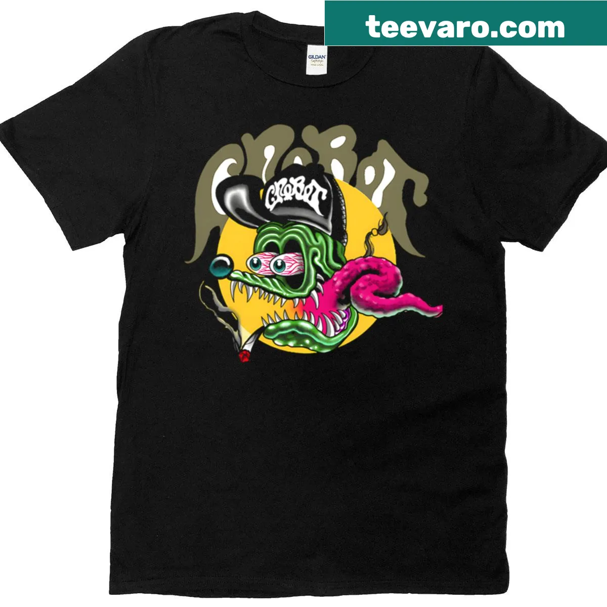 Oversized T-shirt with Crobot band design — on a men's t-shirt
