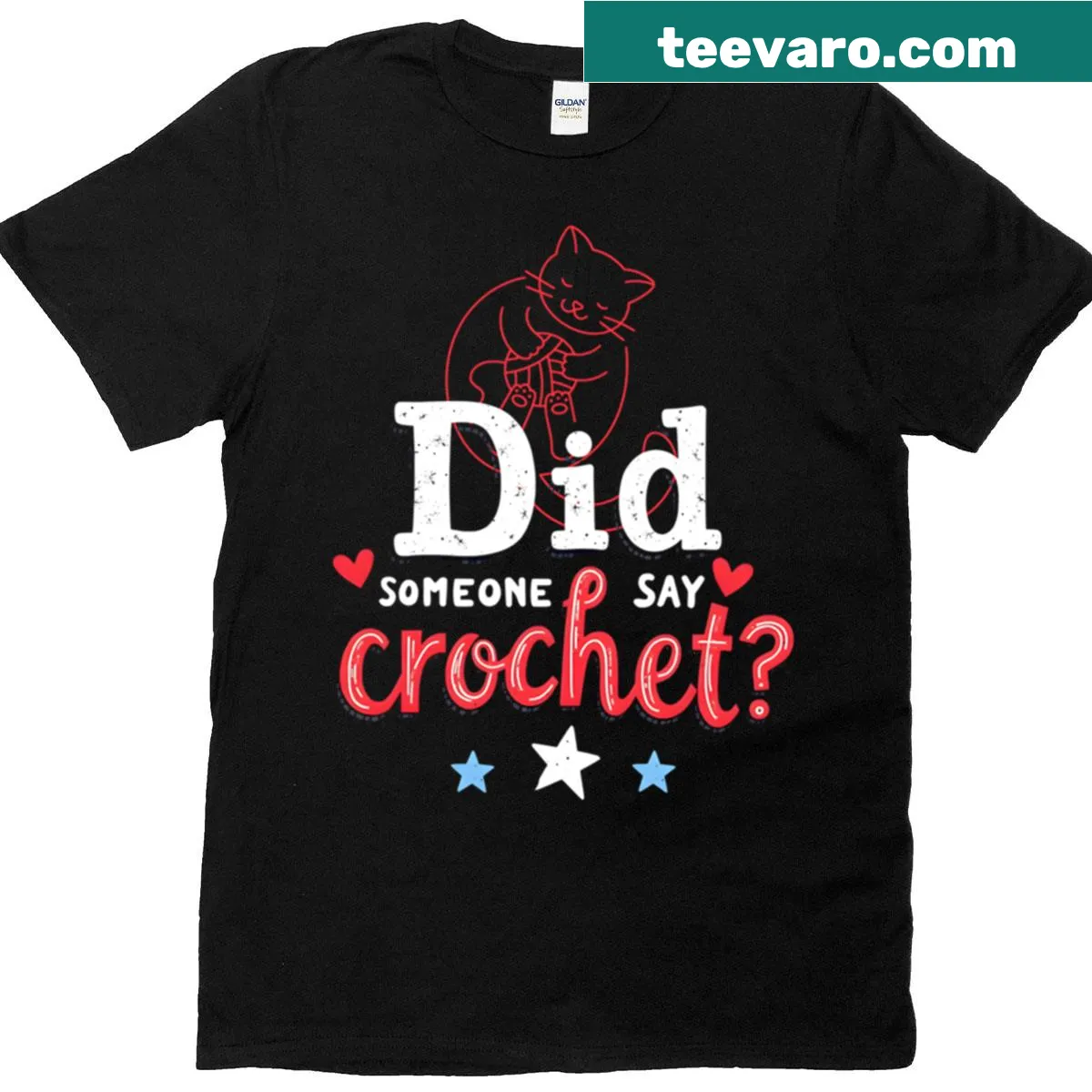 Illustration of a cat with yarn and crochet tools on a t-shirt — on a men's t-shirt