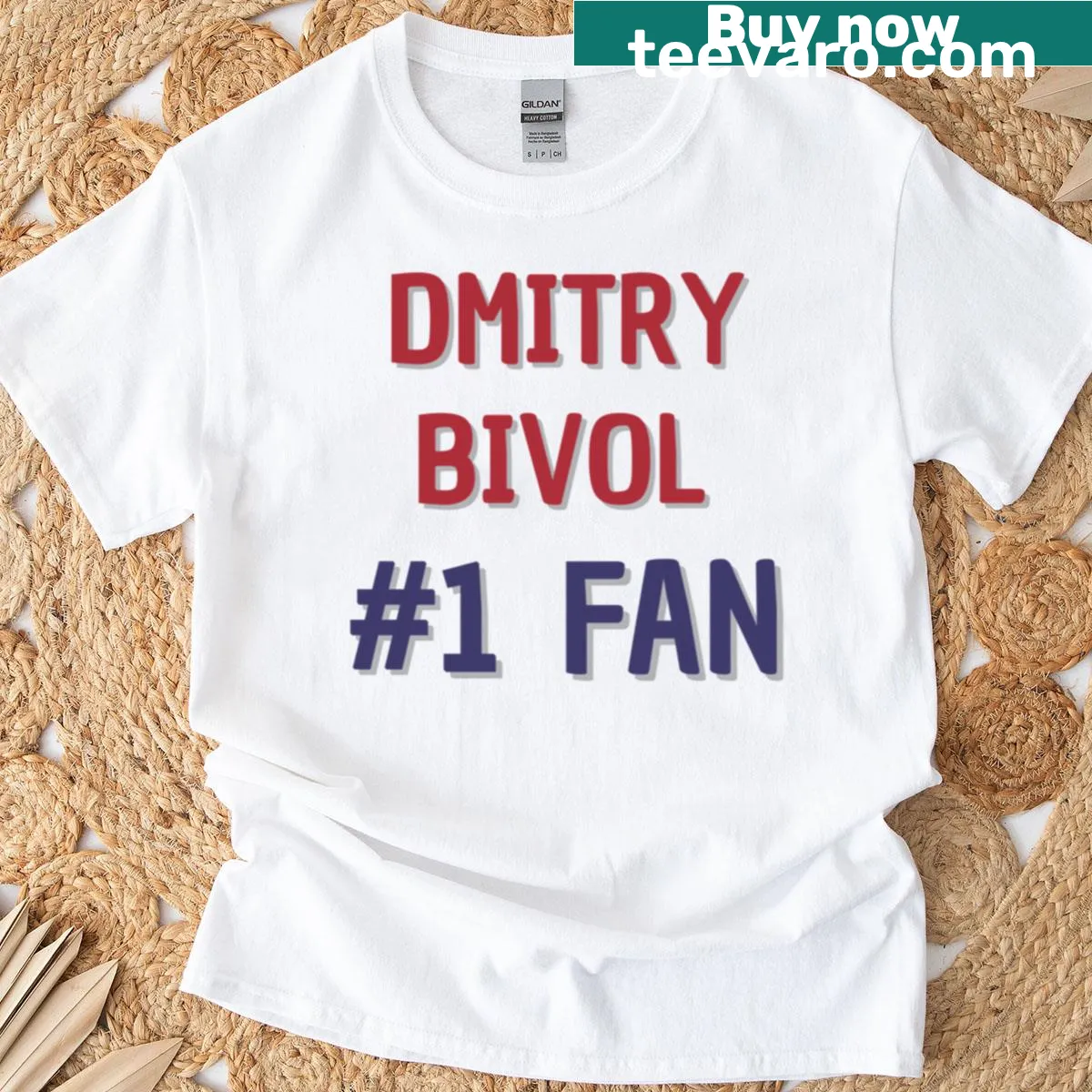 Dmitry Bivol T-shirt with '1 Fan' text design. — on a men's t-shirt